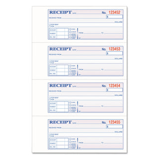 Adams® TOPS 3-Part Hardbound Receipt Book, 7 x 2 3/4, Carbonless, 200 Sets/Book (ABFTCH1185)