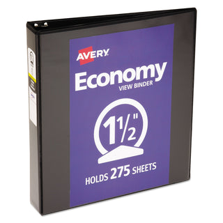 Avery® Economy View Binder with Round Rings , 3 Rings, 1.5" Capacity, 11 x 8.5, Black (AVE05725)