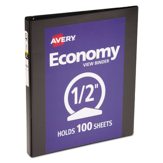 Avery® Economy View Binder with Round Rings , 3 Rings, 0.5" Capacity, 11 x 8.5, Black (AVE05705)