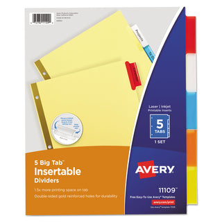 Avery® Insertable Big Tab Dividers, 5-Tab, Letter (AVE11109)