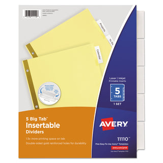Avery® Insertable Big Tab Dividers, 5-Tab, Letter (AVE11110)