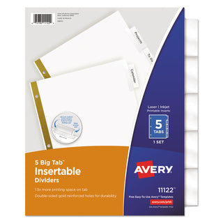 Avery® Insertable Big Tab Dividers, 5-Tab, Letter (AVE11122)