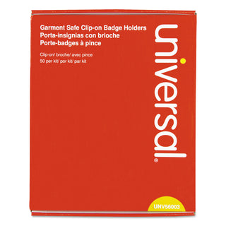 Universal® Clear Badge Holders w/Garment-Safe Clips, 2 1/4 x 3 1/2, White Inserts, 50/Box (UNV56003)