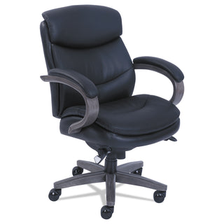 La-Z-Boy® Woodbury Mid-Back Executive Chair, Supports up to 300 lbs., Black Seat/Black Back, Weathered Gray Base (LZB48963A)