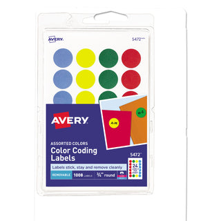 Avery® Printable Self-Adhesive Removable Color-Coding Labels, 0.75" dia., Assorted Colors, 24/Sheet, 42 Sheets/Pack (AVE05472)
