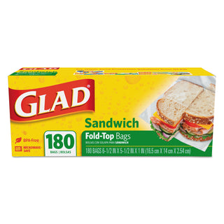 Glad® Food Storage Bags, Sandwich Fold Top, 6.50" x 5.50" Length, Clear, Plastic, 1Box, 180 Per Box, Multipurpose (CLO60771)