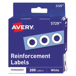 Avery® Dispenser Pack Hole Reinforcements, 1/4" Dia, White, 200/Pack (AVE05729)