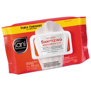 Sani Professional® No-Rinse Sanitizing Multi-Surface Wipes, 9" x 8", White, 72 Wipes/PK, 12/Carton (NICM30472)