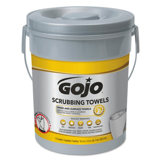 GOJO® Scrubbing Towels, Hand Cleaning, Silver/Yellow, 10 1/2 x 12, 72/Bucket, 6/Carton (GOJ639606)