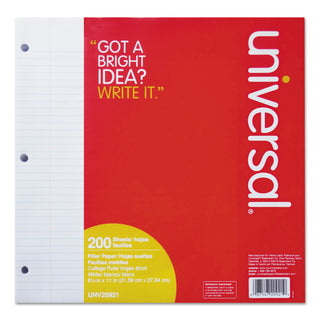 Universal® Filler Paper, 3-Hole, 8.5 x 11, Medium/College Rule, 200/Pack (UNV20921) (UNV20921)