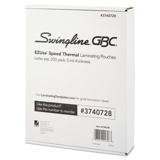 GBC® EZUse Thermal Laminating Pouches, 5 mil, 9" x 11.5", Gloss Clear, 200/Pack (SWI3740728)