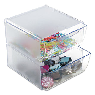 deflecto® Stackable Cube Organizer, 2 Drawers, 6 x 7 1/8 x 6, Clear (DEF350101)