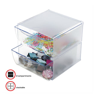 deflecto® Stackable Cube Organizer, 2 Drawers, 6 x 7 1/8 x 6, Clear (DEF350101)