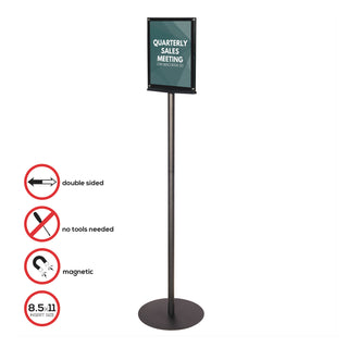 deflecto® Double-Sided Magnetic Sign Display, 8 1/2 x 11 Insert, 56" Tall, Clear/Black (DEF692056)