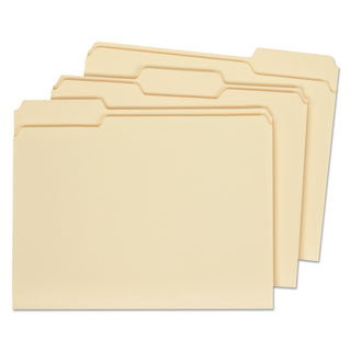 Universal® Double-Ply Top Tab Manila File Folders, 1/3-Cut Tabs: Assorted, Letter Size, 0.75" Expansion, Manila, 100/Box (UNV16113)