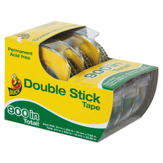 Duck® Permanent Double-Stick Tape with Dispenser, 1" Core, 0.5" x 25 ft, Clear, 3/Pack (DUC0021087)