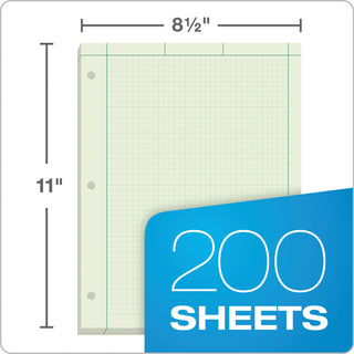 TOPS™ Engineering Computation Pads, Cross-Section Quadrille Rule (5 sq/in, 1 sq/in), Green Cover, 200 Green-Tint 8.5 x 11 Sheets (TOP35502)