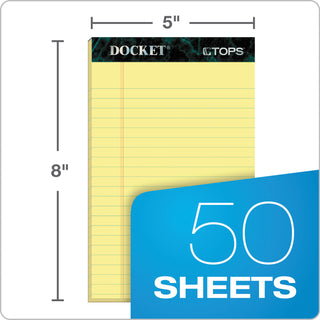 TOPS™ Docket Ruled Perforated Pads, Narrow Rule, 50 Canary-Yellow 5 x 8 Sheets, 12/Pack (TOP63350)