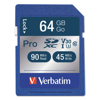 Verbatim® 64GB Pro 600X SDXC Memory Card, UHS-I V30 U3 Class 10 (VR7113)