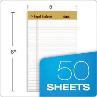 TOPS™ The Legal Pad Plus Ruled Perforated Pads with 40 pt. Back, Narrow Rule, 50 White 5 x 8 Sheets, Dozen (TOP71500)
