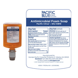 Georgia Pacific® Professional Antimicrobial BZK Foam Hand Soap Refills for Manual Dispensers, Antimicrobial Pacific Citrus&reg;, 1,200 mL/Bottle, 4 Bottles/Case (GPC43819)
