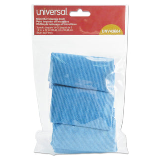 Universal® Microfiber Cleaning Cloth, 12 x 12, Blue, 3/Pack (UNV43664)
