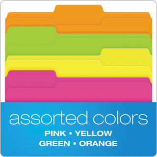 Pendaflex® Glow File Folders, 1/3-Cut Tabs, Letter Size, Assorted, 24/Pack (PFX40523)