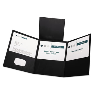 Oxford™ Tri-Fold Folder w/3 Pockets, Holds 150 Letter-Size Sheets, Black (ESS59806)