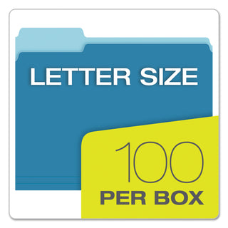 Pendaflex® Colored File Folders, 1/3-Cut Tabs, Letter Size, Blue/Light Blue, 100/Box (ESS15213BLU)