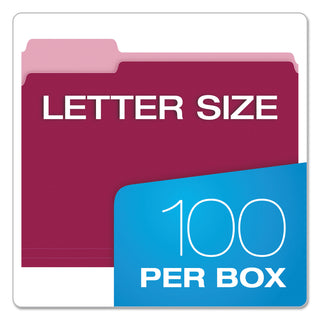 Pendaflex® Colored File Folders, 1/3-Cut Tabs, Letter Size, Burgundy/Light Burgundy, 100/Box (ESS15213BUR)