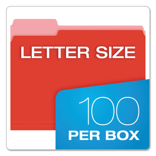 Pendaflex® Colored File Folders, 1/3-Cut Tabs, Letter Size, Red/Light Red, 100/Box (ESS15213RED)