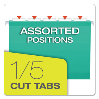 Pendaflex® Colored Reinforced Hanging Folders, Letter Size, 1/5-Cut Tab, Aqua, 25/Box (ESS415215AQU)