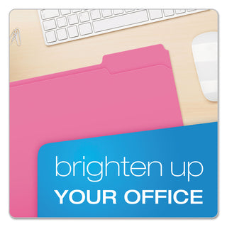 Pendaflex® Double-Ply Reinforced Top Tab Colored File Folders, 1/3-Cut Tabs, Letter Size, Pink, 100/Box (ESSR15213PIN)