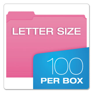 Pendaflex® Double-Ply Reinforced Top Tab Colored File Folders, 1/3-Cut Tabs, Letter Size, Pink, 100/Box (ESSR15213PIN)