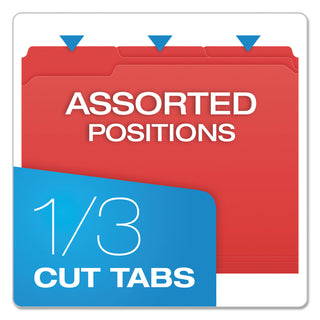 Pendaflex® Double-Ply Reinforced Top Tab Colored File Folders, 1/3-Cut Tabs, Letter Size, Red, 100/Box (ESSR15213RED)