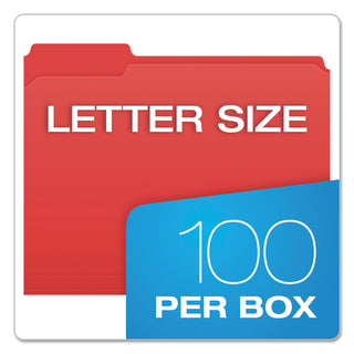 Pendaflex® Double-Ply Reinforced Top Tab Colored File Folders, 1/3-Cut Tabs, Letter Size, Red, 100/Box (ESSR15213RED)