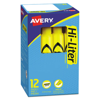 Avery® HI-LITER Desk-Style Highlighters, Chisel Tip, Yellow, Dozen (AVE07742)