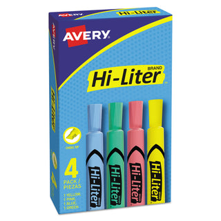 Avery® HI-LITER Desk-Style Highlighters, Chisel Tip, Assorted Colors, 4/Set (AVE17752)
