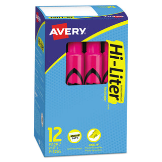 Avery® HI-LITER Desk-Style Highlighters, Chisel Tip, Fluorescent Pink, Dozen (AVE24010)