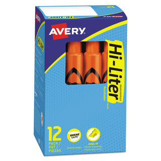 Avery® HI-LITER Desk-Style Highlighters, Chisel Tip, Fluorescent Orange, Dozen (AVE24050)