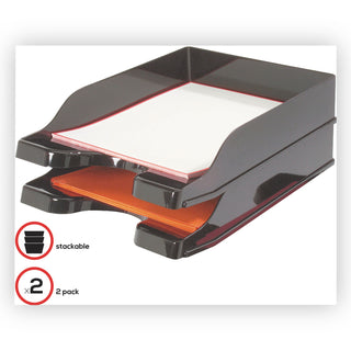deflecto® Docutray Multi-Directional Stacking Tray Set, 2 Sections, Letter to Legal Size Files, 10.13" x 13.63" x 2.5", Black, 2/Pack (DEF63904)