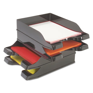 deflecto® Docutray Multi-Directional Stacking Tray Set, 2 Sections, Letter to Legal Size Files, 10.13" x 13.63" x 2.5", Black, 2/Pack (DEF63904)