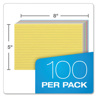 Oxford™ Ruled Index Cards, 5 x 8, Blue/Violet/Canary/Green/Cherry, 100/Pack (ESS35810)
