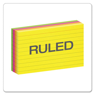 Oxford™ Ruled Index Cards, 3 x 5, Glow Green/Yellow, Orange/Pink, 100/Pack (ESS40279)