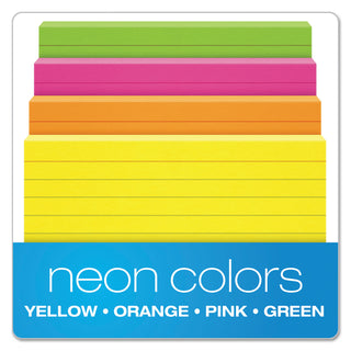 Oxford™ Ruled Index Cards, 3 x 5, Glow Green/Yellow, Orange/Pink, 100/Pack (ESS40279)