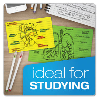 Oxford™ Ruled Index Cards, 3 x 5, Glow Green/Yellow, Orange/Pink, 100/Pack (ESS40279)