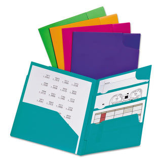 Oxford™ Divide It Up Four-Pocket Poly Folder, 11 x 8-1/2, Assorted (ESS99837)