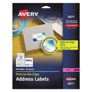 Avery® Vibrant Laser Color-Print Labels w/ Sure Feed, 1 1/4 x 2 3/8, White, 450/Pack (AVE6871)