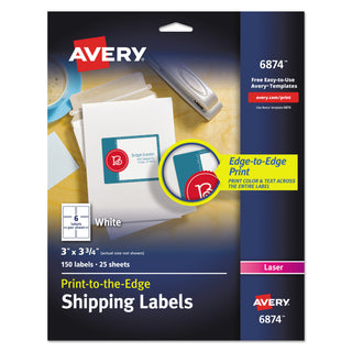 Avery® Vibrant Laser Color-Print Labels w/ Sure Feed, 3 x 3 3/4, White, 150/PK (AVE6874)