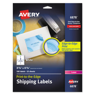 Avery® Vibrant Laser Color-Print Labels w/ Sure Feed, 3 3/4 x 4 3/4, White, 100/PK (AVE6878)
